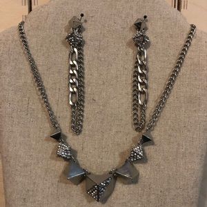 Silver & clear stone pyramid earrings & necklace